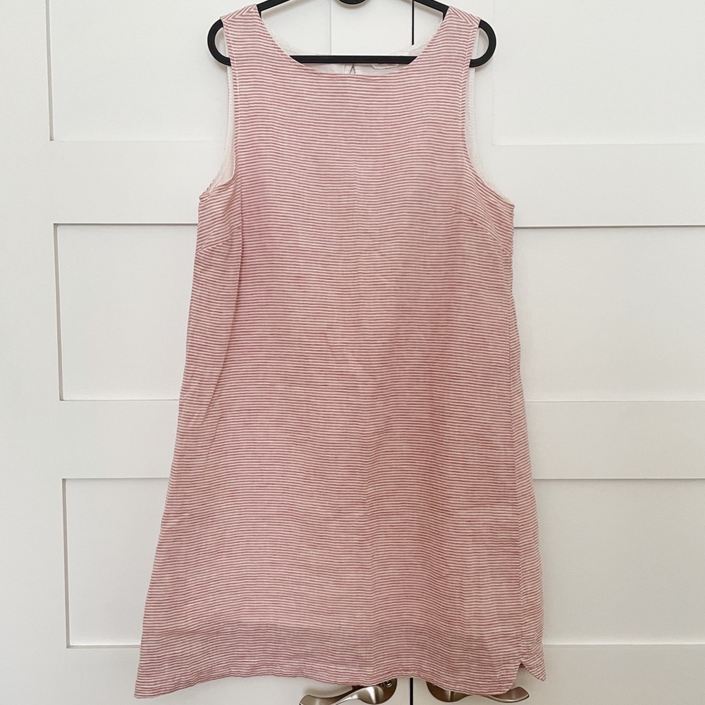Pink & white striped linen cotton sleeveless dress